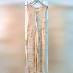 EUC POL Waffle Knit Tie Dye Jumpsuit Button Front Pastel Size S